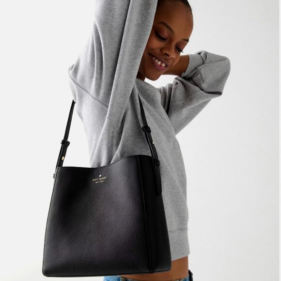 New Kate Spade Juliette Medium Bucket Pebble Leather Black - Picture 2 of 4